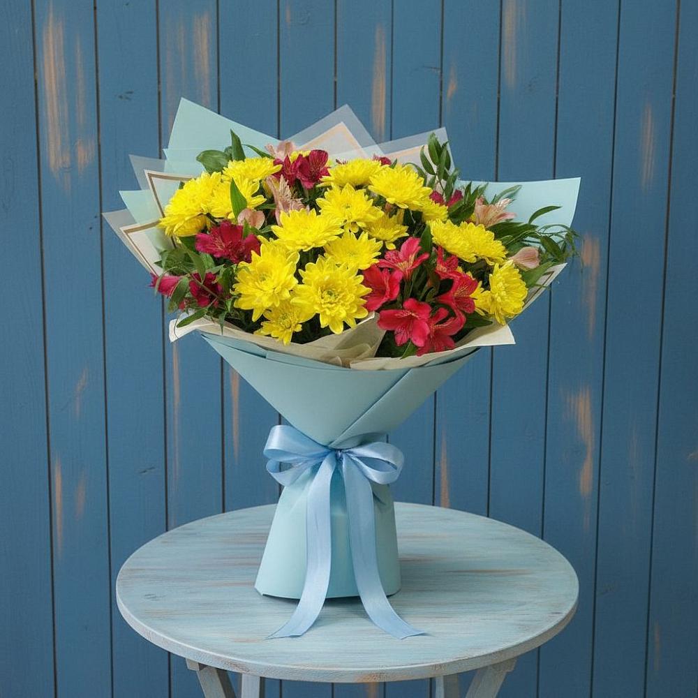 Букет цветов из: Альстромерии и Хризантемы в Багане