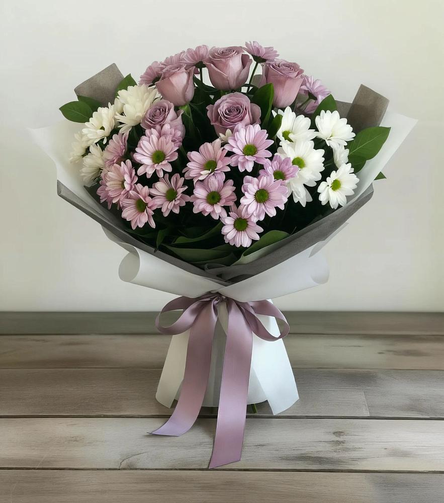 Букет цветов из: Хризантемы и Розы в Багане