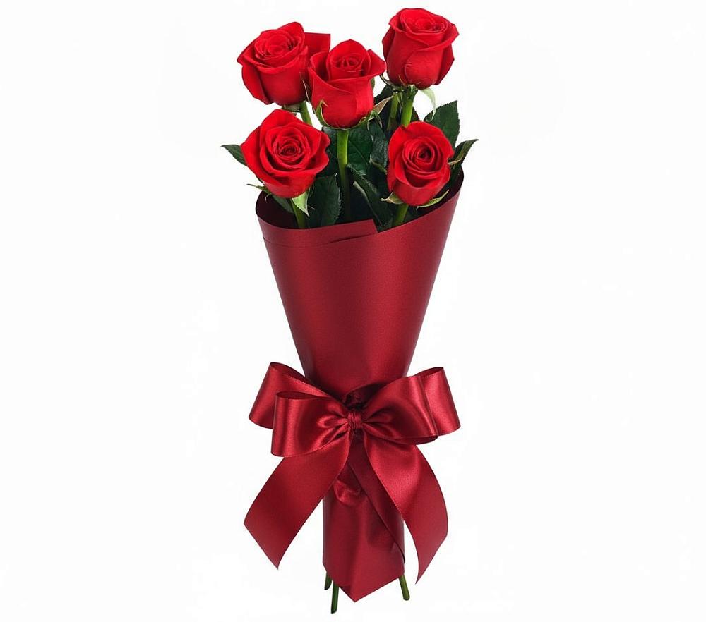 Букет 5 Красных роз Эдлесс Лав в Багане