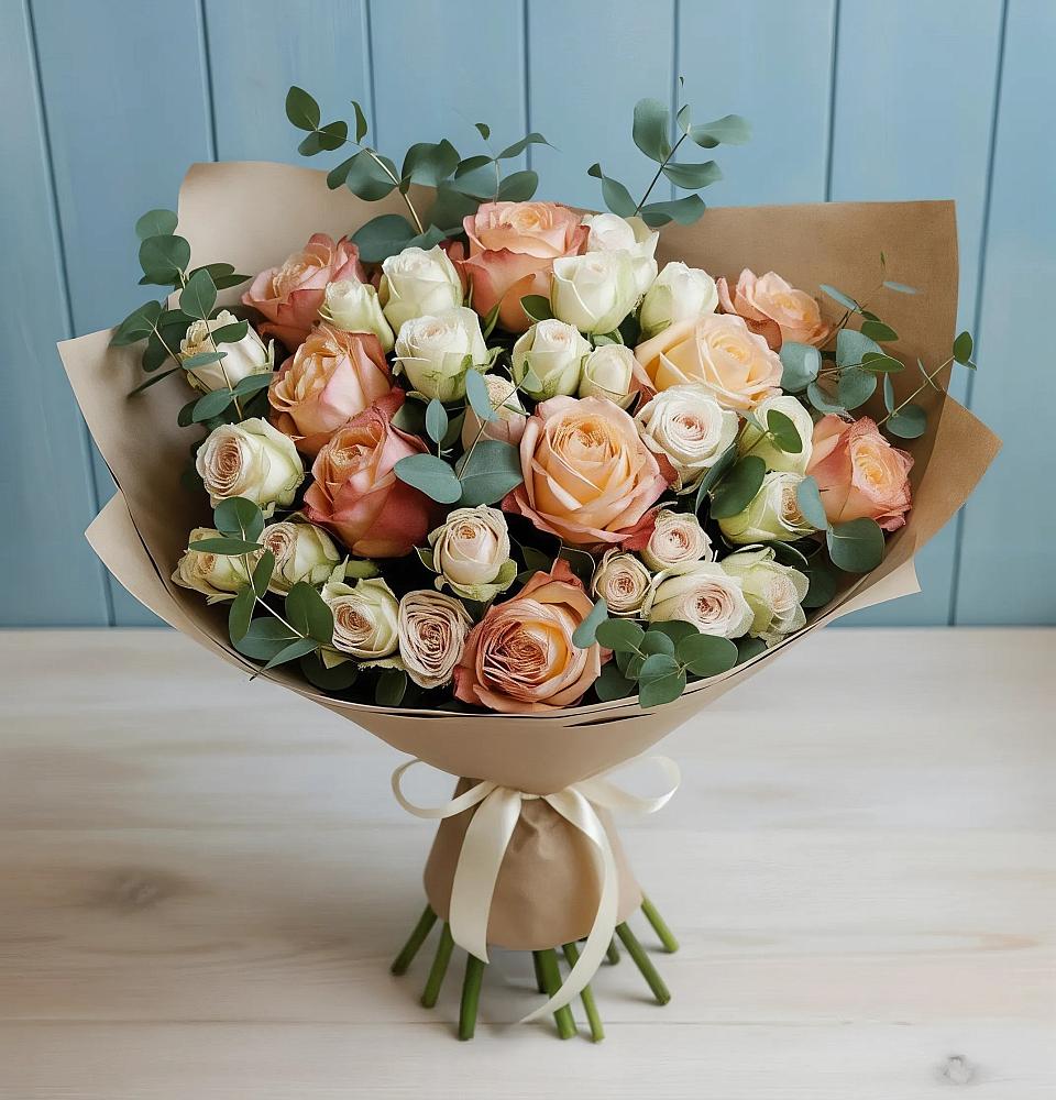 Букет цветов из: Альстромерии и Розы в Багане