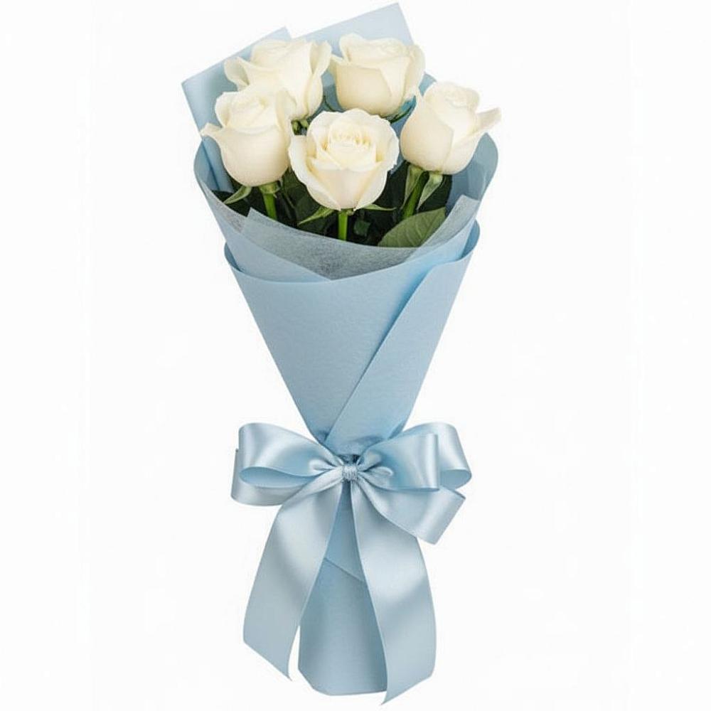 Букет 5 Белых роз Проуд в Багане