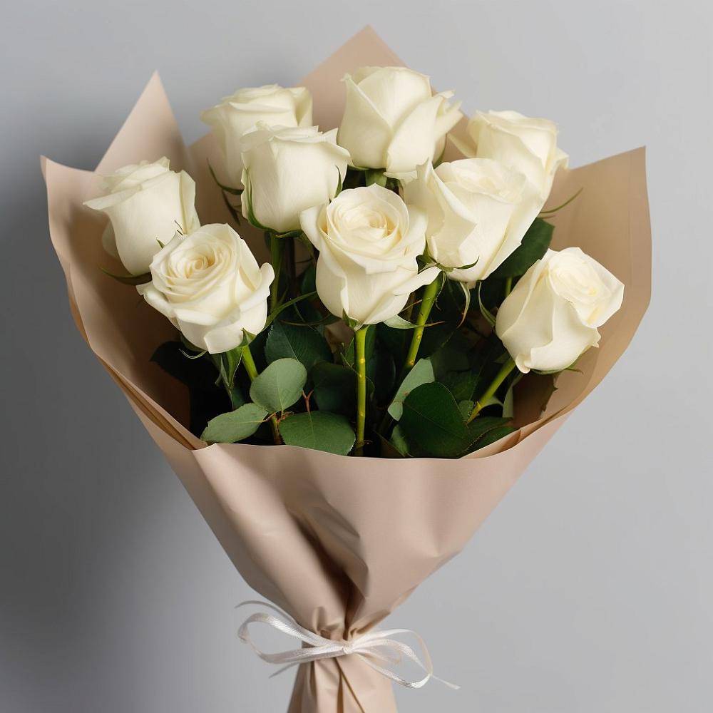 Букет 9 Белых роз Эдлесс Лав в Багане