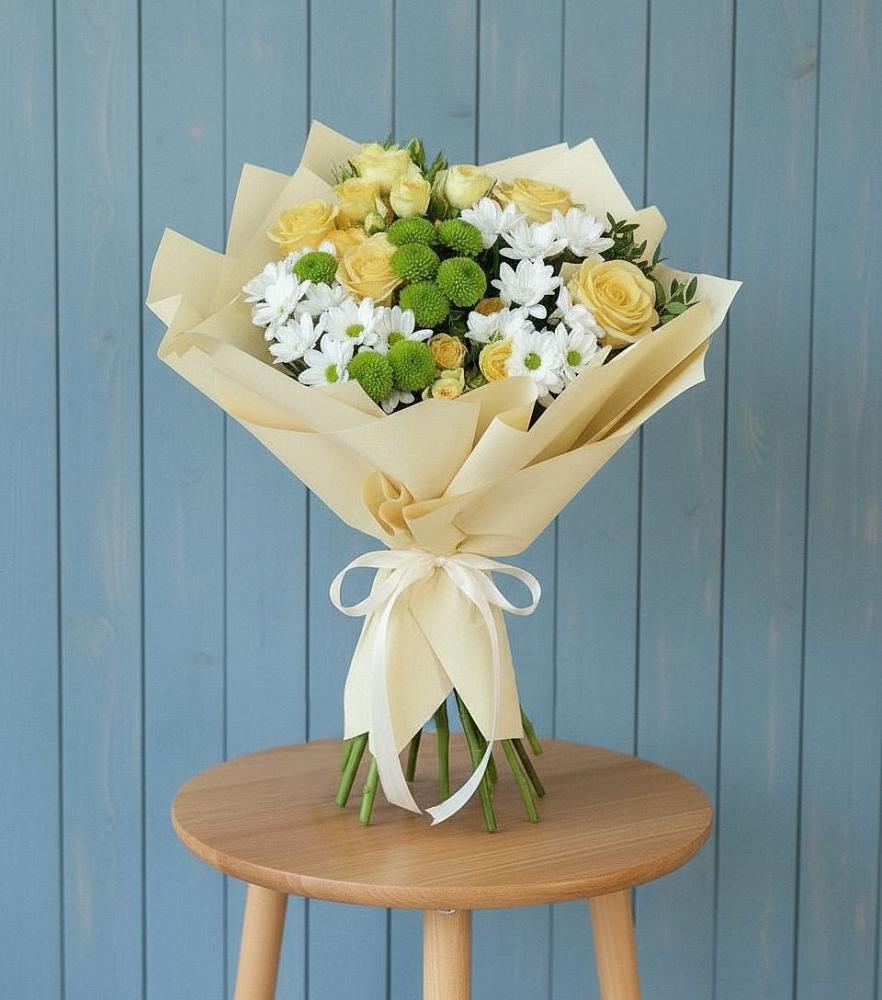 Букет цветов из: Хризантемы и Розы в Багане