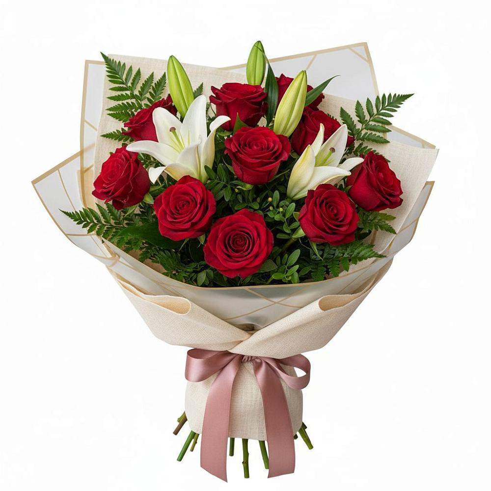 Букет цветов из: Лилии и Розы в Багане