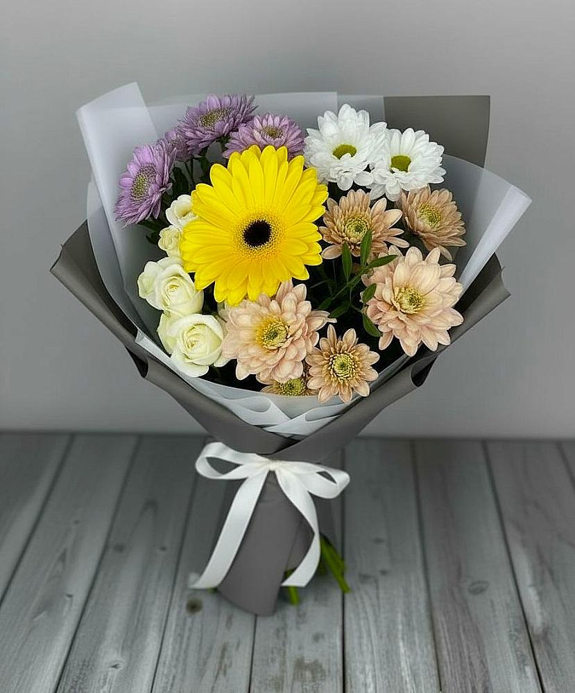 Букет цветов из: Розы, Герберы и Хризантемы в Багане