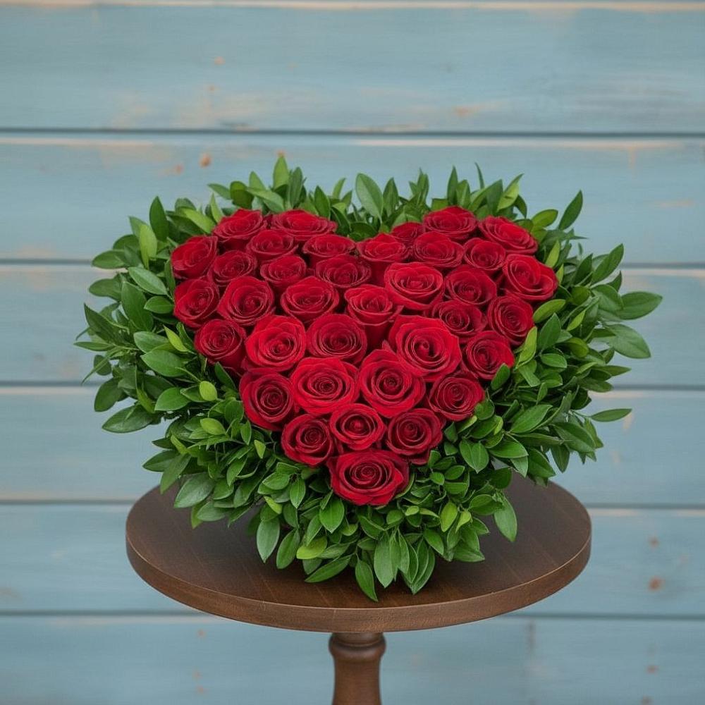 Цветочная композиция из Розы в виде сердца в Багане