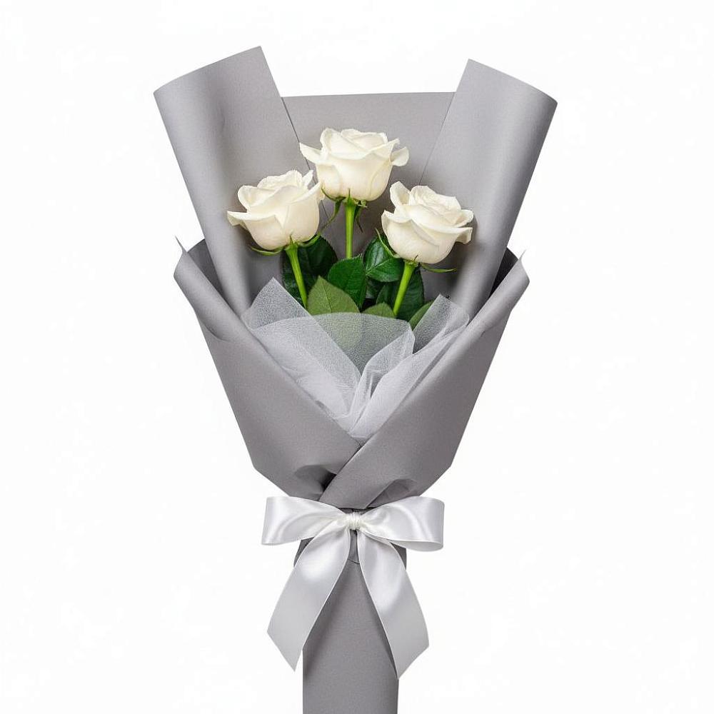 Букет 3 белые розы в Багане