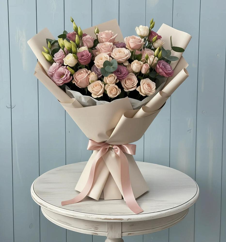 Букет цветов из: Розы и Лизиантусы в Багане