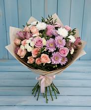 Букет цветов из:  Хризантемы, Розы и Альстромерии #REPLACE_PRED# Багане