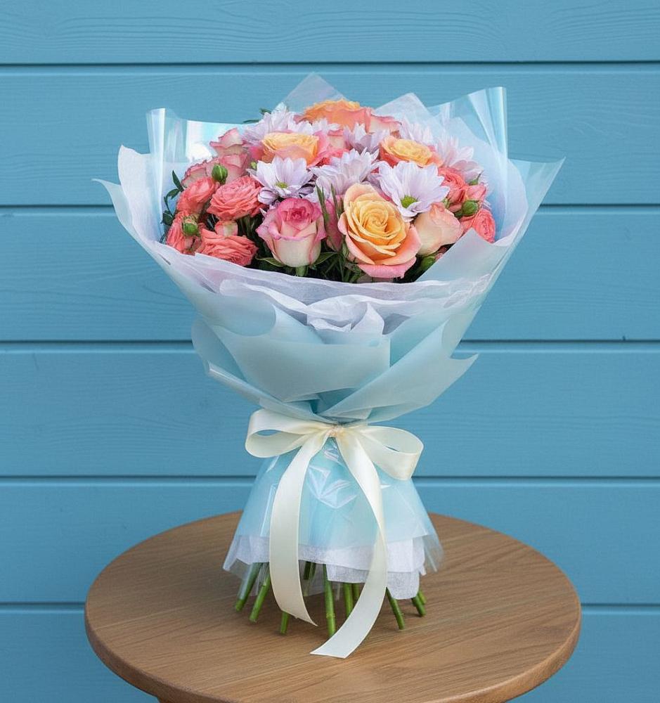 Букет цветов из: Хризантемы и Розы в Багане