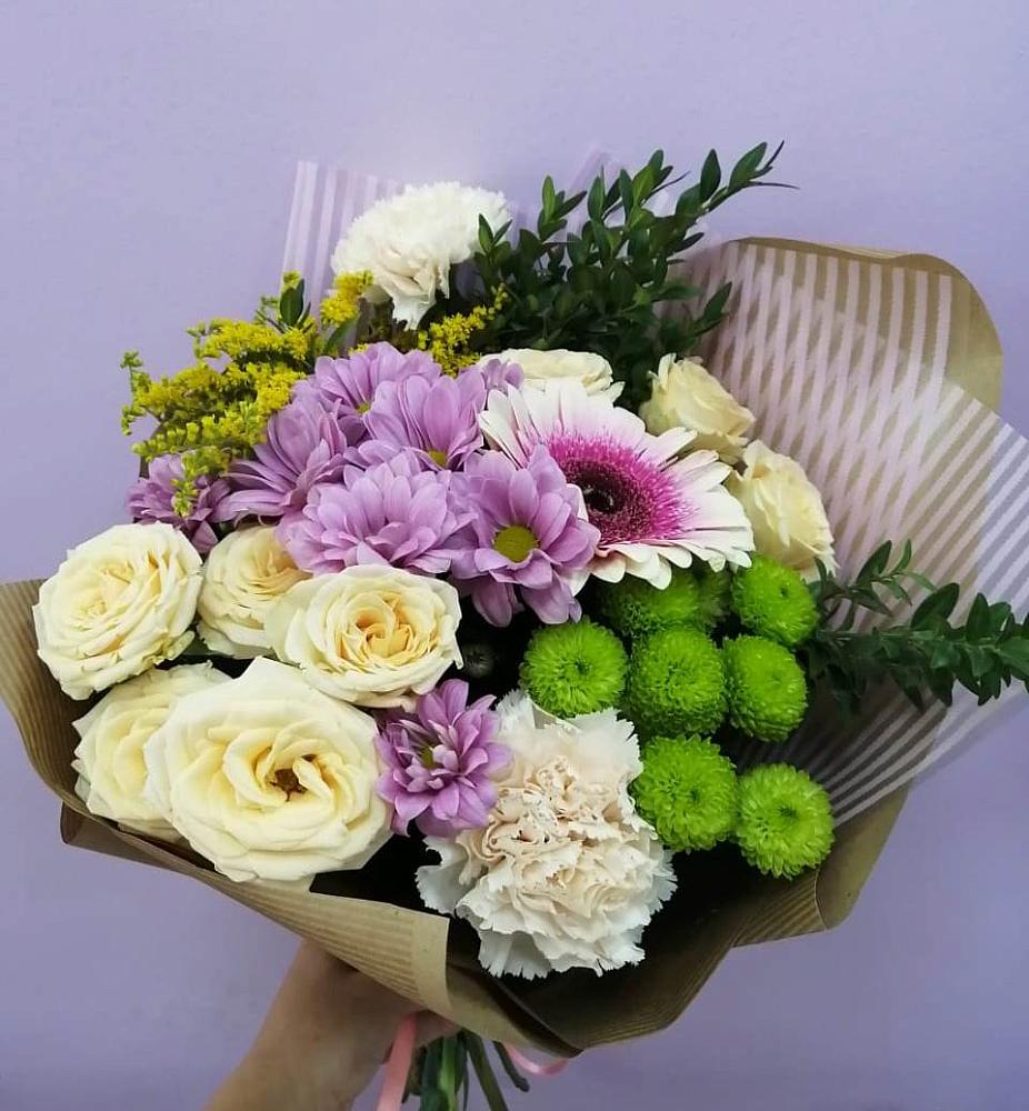 Букет цветов из: Хризантемы, Розы, Гвоздики и Герберы в Багане