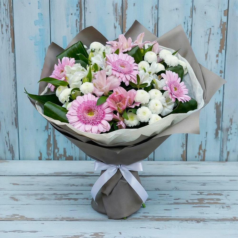 Букет цветов из: Герберы, Альстромерии и Хризантемы в Багане