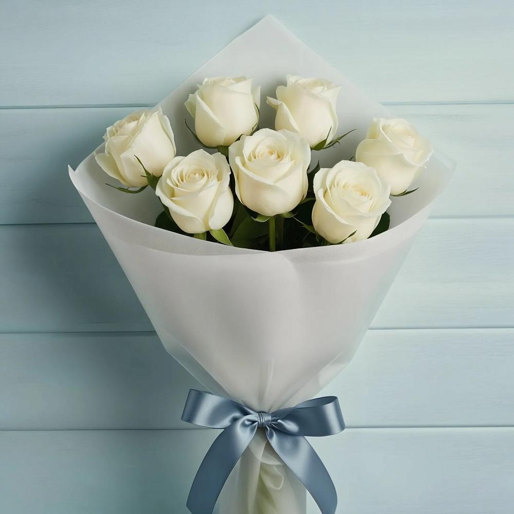 Букет 7 Белых роз Эдлесс Лав в Багане